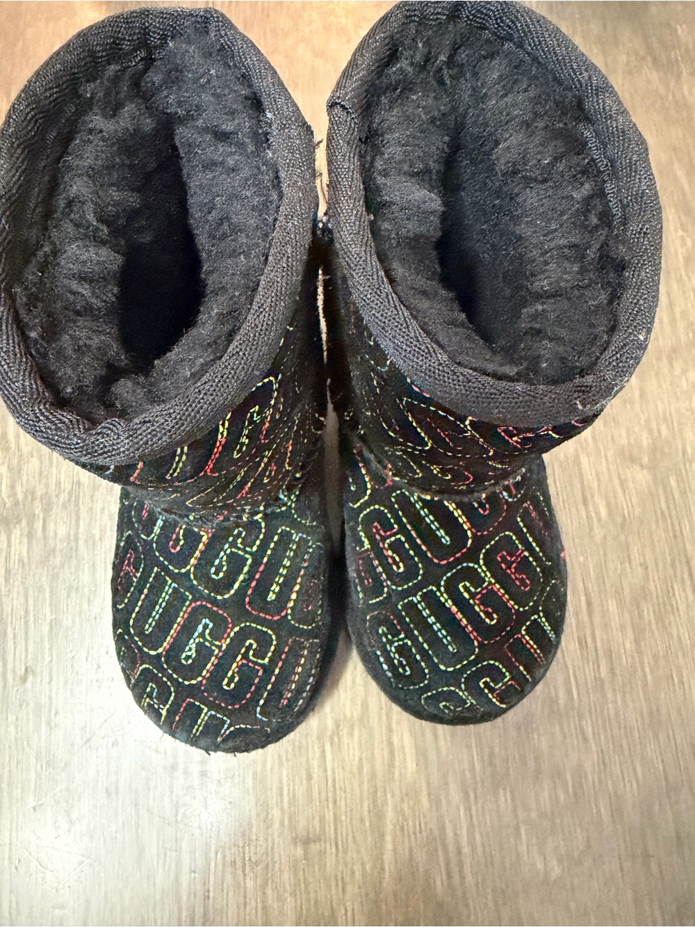 UGG Toddler Black Boots with Multicolor Logo Stitching
